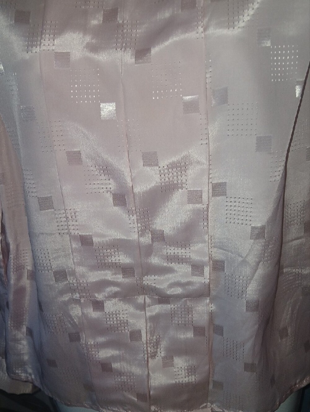 jonathan martin 80s Vintage Light Pink Satin Blouse with Subtle Geometric Shine - Picture 4 of 8